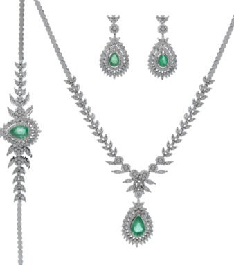 Radiant Emerald and Diamond Bridal Jewelry Set