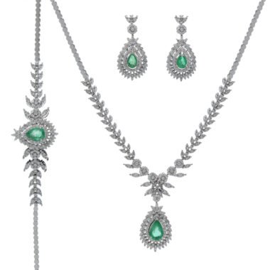 Radiant Emerald and Diamond Bridal Jewelry Set