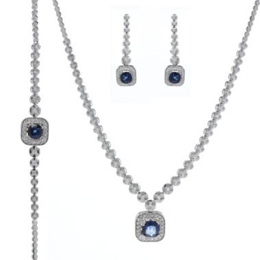 Sapphire and Diamond Halo Jewelry Set