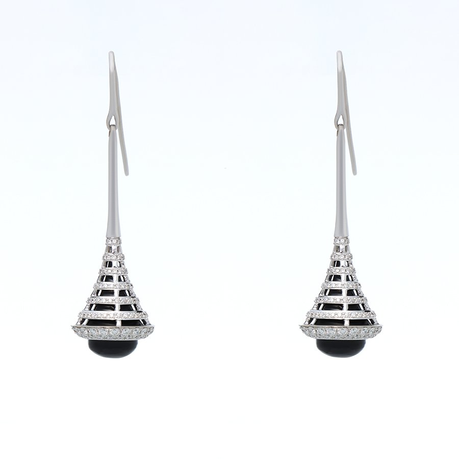 Elegant Silver and Black Cone Drop Earrings