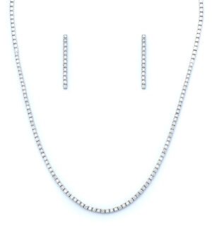 Elegant Diamond-Cut Tennis Necklace and Bar Earrings Set