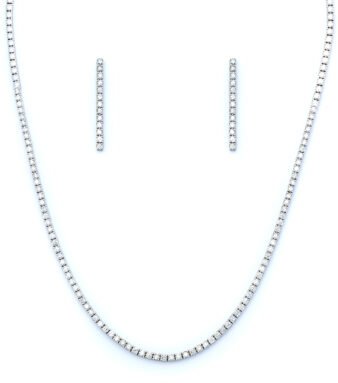 Elegant Diamond-Cut Tennis Necklace and Bar Earrings Set