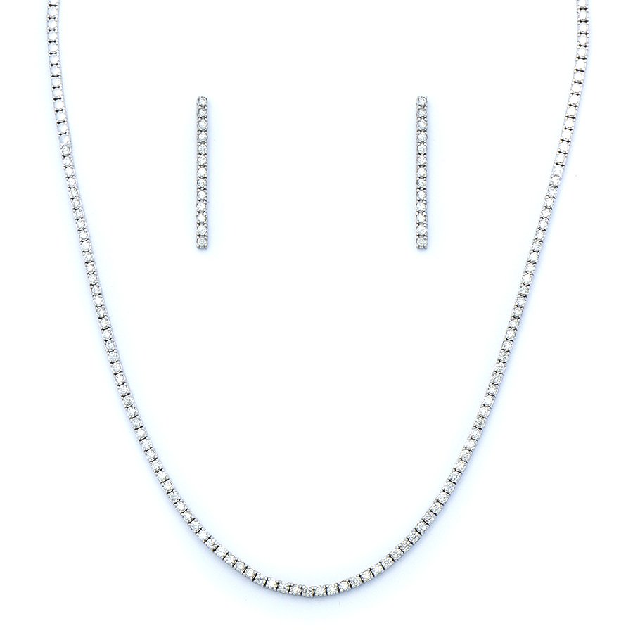 Elegant Diamond-Cut Tennis Necklace and Bar Earrings Set