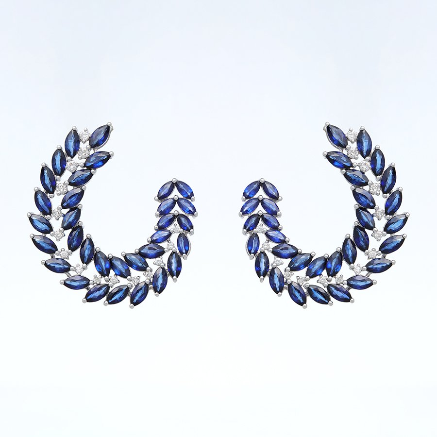 Graceful Sapphire and Diamond Crescent Earrings