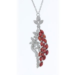 Floral Cascade Pendant with Fiery Red Marquise Stones