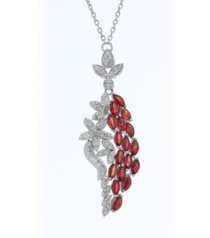 Floral Cascade Pendant with Fiery Red Marquise Stones