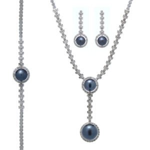 Elegant Black Pearl & Zirconia Jewelry Set