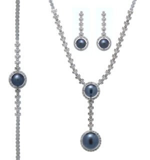 Elegant Black Pearl & Zirconia Jewelry Set