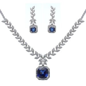 Majestic Blue Sapphire & Zirconia Necklace & Earrings Set