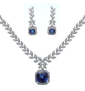 Majestic Blue Sapphire & Zirconia Necklace & Earrings Set