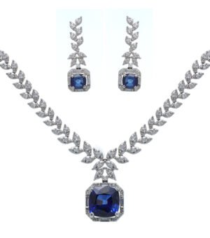 Majestic Blue Sapphire & Zirconia Necklace & Earrings Set