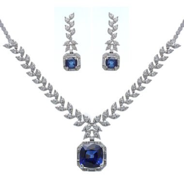Majestic Blue Sapphire & Zirconia Necklace & Earrings Set