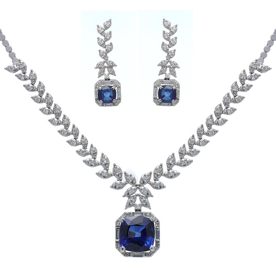 Majestic Blue Sapphire & Zirconia Necklace & Earrings Set